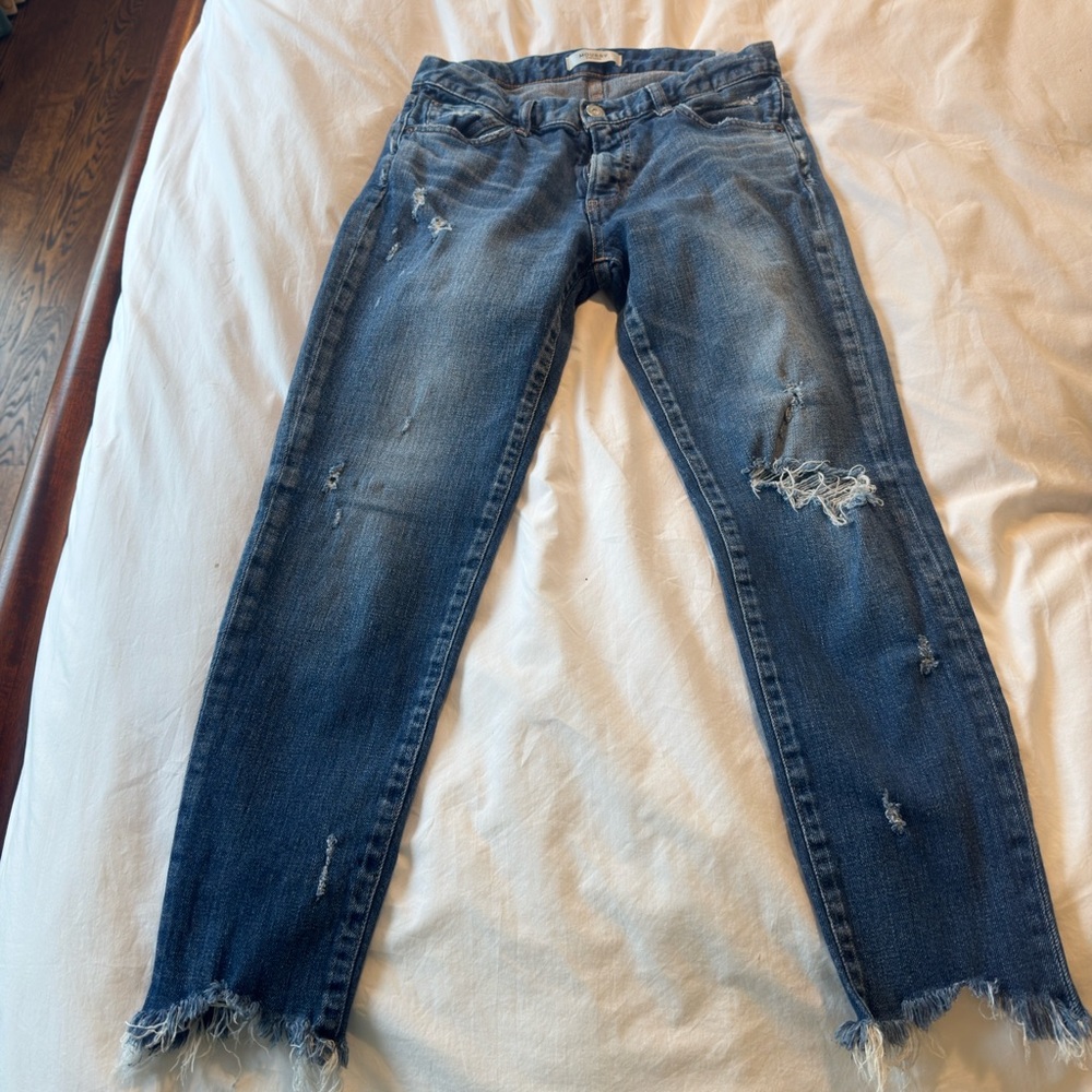 Moussy Distressed Dark Blue Ankle Crop Jeans